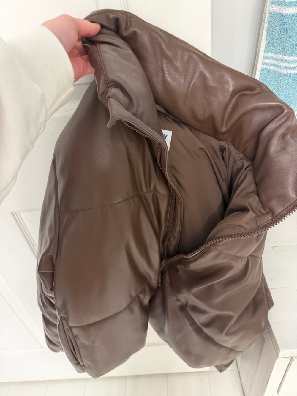 Old Navy Brown Faux Leather Puffer Jacket - Picture 5 of 5